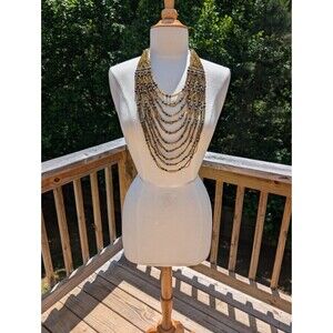 Himalayan Beaded Bibb Necklace Handmade Statement 22" Gold Gunmetal